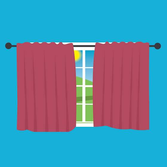 Illustration of curtains drawn over a window