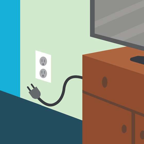 Illustration of a television unplugged from a wall outlet
