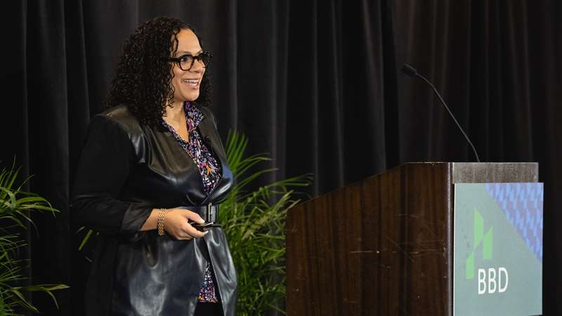 Dr. Diana Hernåndez, Ph.D. giving the keynote at BBD2025