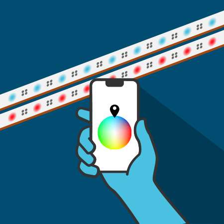 icon of hand holding a smartphone near an LED light strip