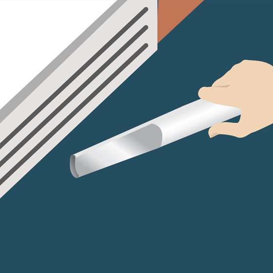 Illustration of someone vacuuming the vent under a refrigerator