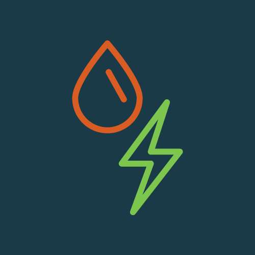 Graphic of a lighning bolt and a drop of gas