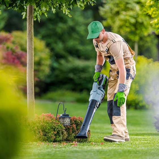 a man using an electric leaf blower