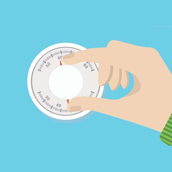 Illustration of a person changing the setting on a thermostat