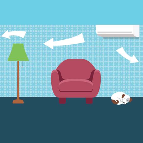 Illustration of air flowing in different directions through a home