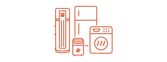 Illustration of various appliances as examples of energy users that a home energy monitor can track, including a hot water heater, a refrigerator, a clothes washer, and a dehumidifier