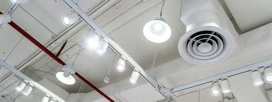 warehouse ceiling with HVAC and lighting
