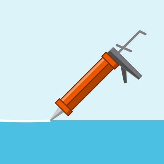 illustration of a red caulk gun on a blue back ground