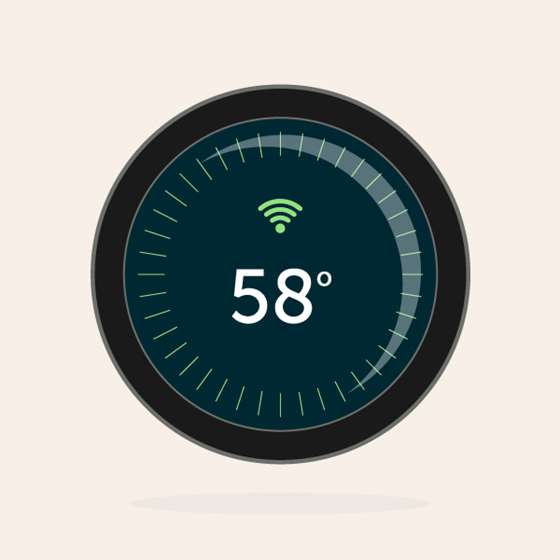 round thermostat with black cover and digital style displays