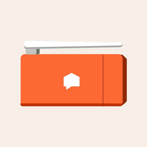 orange rectangle with white antennae representing a home energy monitor