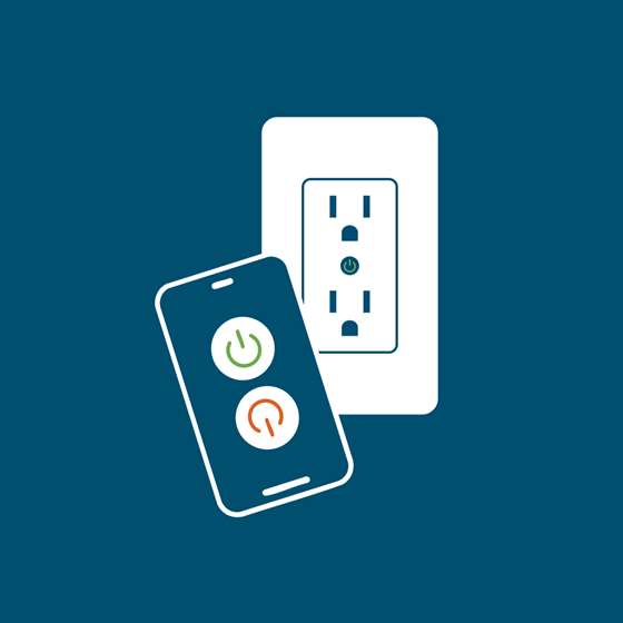 icon of an electrical outlet with a wifi or "smart" symbol