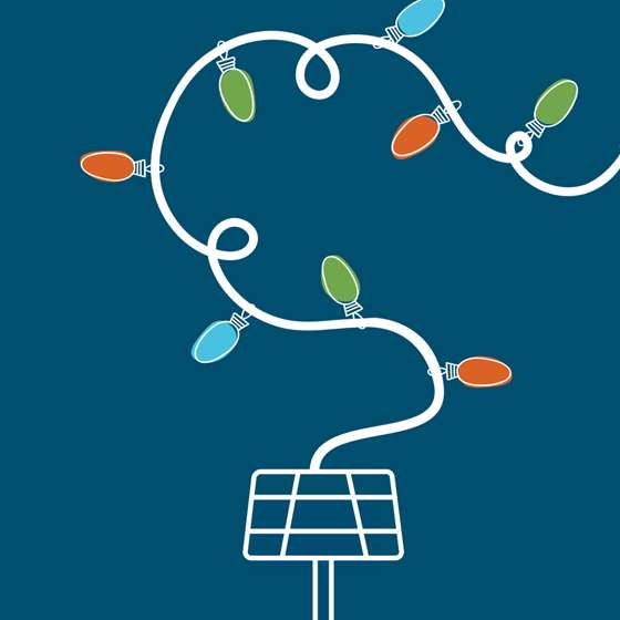 icon of a small solar panel with holiday string lights