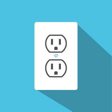 icon of an electrical outlet with a wifi or "smart" symbol