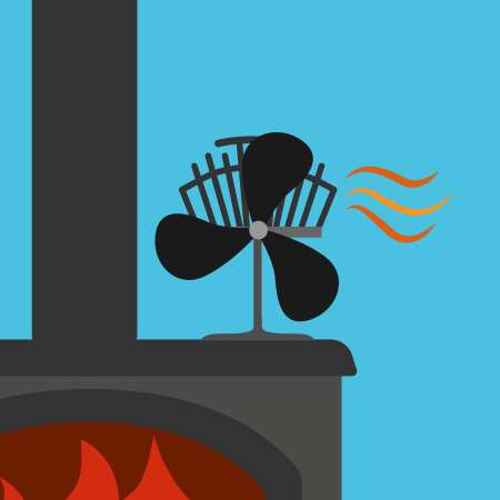 icon of a fan sitting on a woodstove