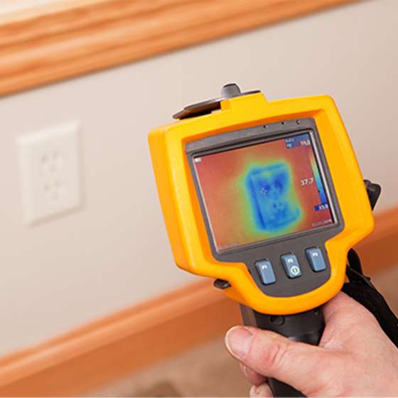 infrared camera pointed to an outlet in a wall