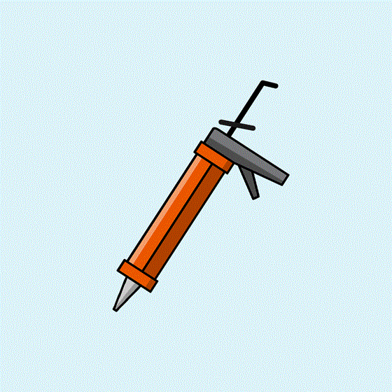 illustration of a red caulk gun used for air sealing windows and doors