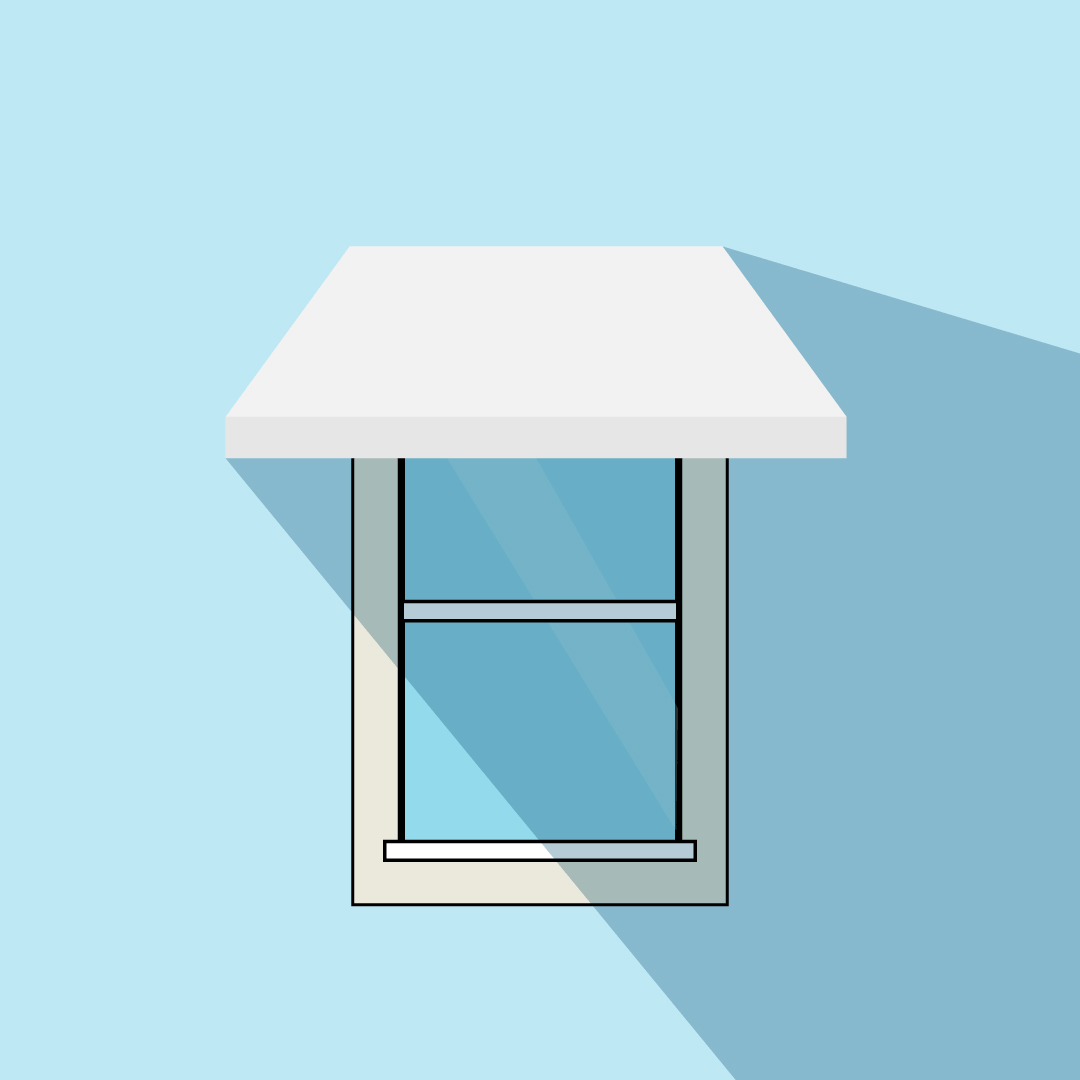view of an exterior window with an awning showing shade and shadows