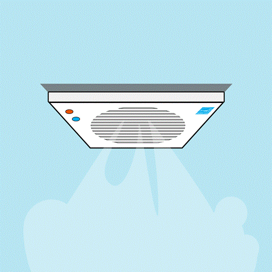 white flush mount bathroom fan with an ENERGY STAR label