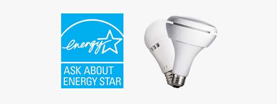 The ENERGY STAR logo and two LED light bulbs