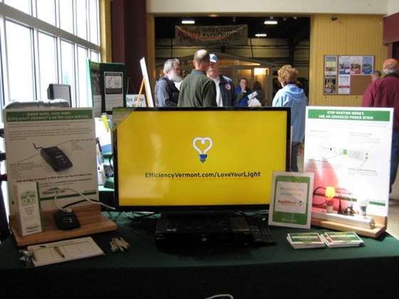 tabletop display featuring lighting options and Efficiency Vermont marketing materials