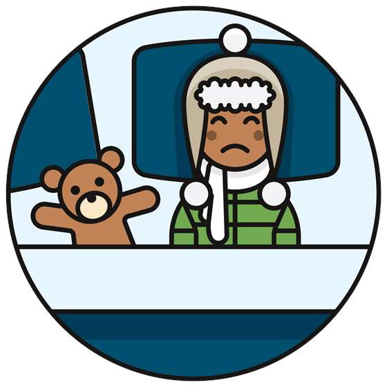 a cartoon of a person wearing a winter jacket in bed