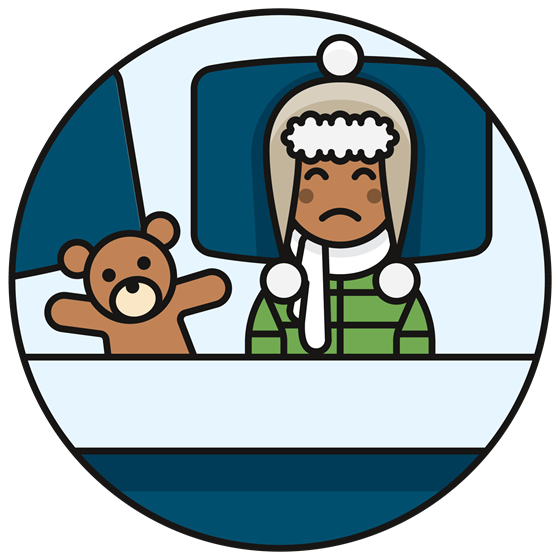 a cartoon of a person wearing a winter jacket in bed