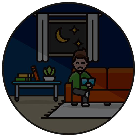 a cartoon of a person reading in a dark room