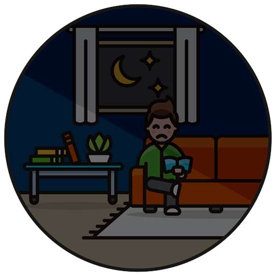 a cartoon of a person reading in a dark room