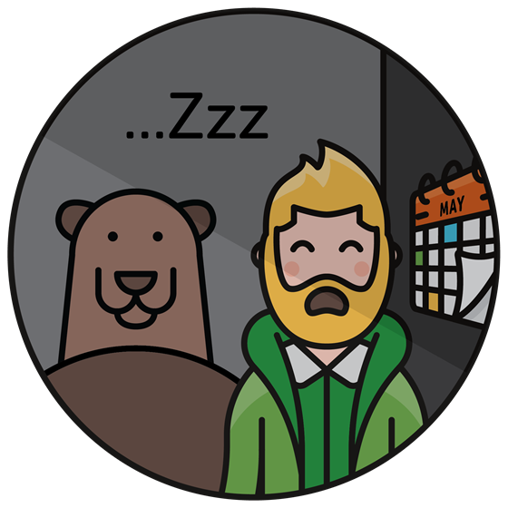 a cartoon of a man and a bear sleeping