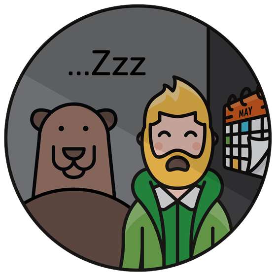 a cartoon of a man and a bear sleeping