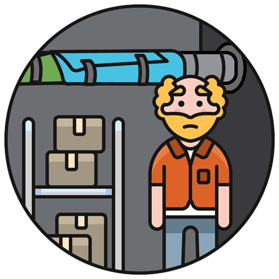 a cartoon of a man standing in front of towel-wrapped pipes in a basement