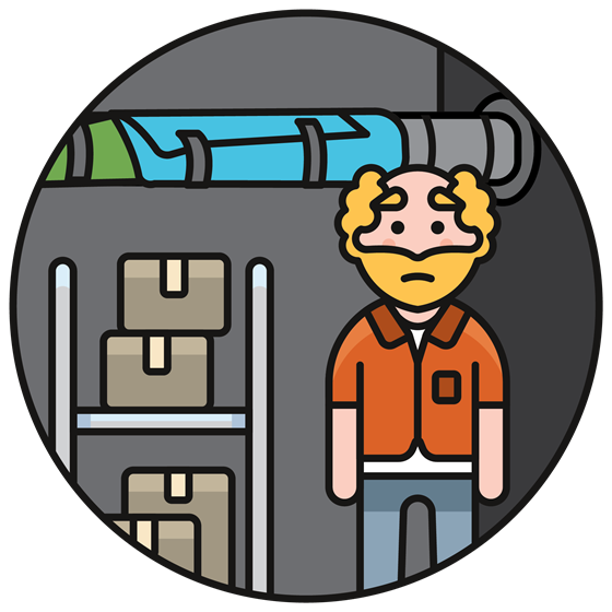 a cartoon of a man standing in front of towel-wrapped pipes in a basement