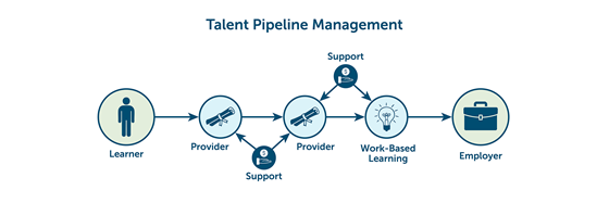 a chart that shows the Talent Pipeline Management process in a circle timeline format