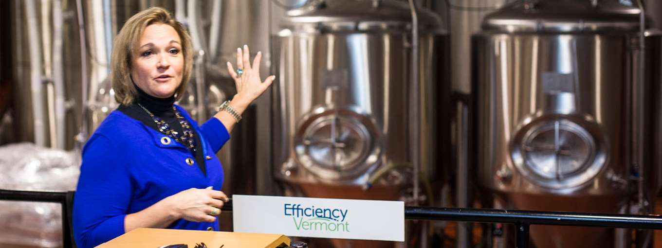 Andrea Gagner speaking during part of a tour of the brewery