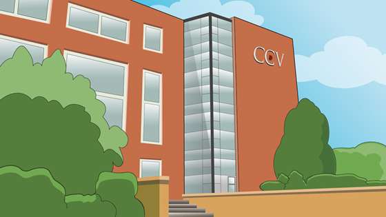 illustration of the Community College of Vermont Winooski Academic Center, a brick building