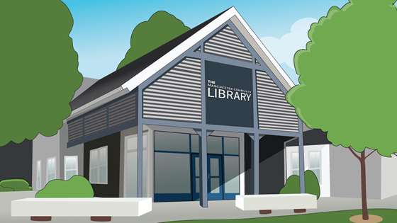 illustrated representation of the Manchester Community Library