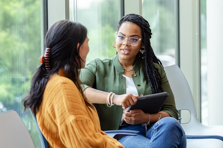 Two people having a discussion