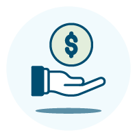 an icon of a hand, palm up with a dollar sign floating above it