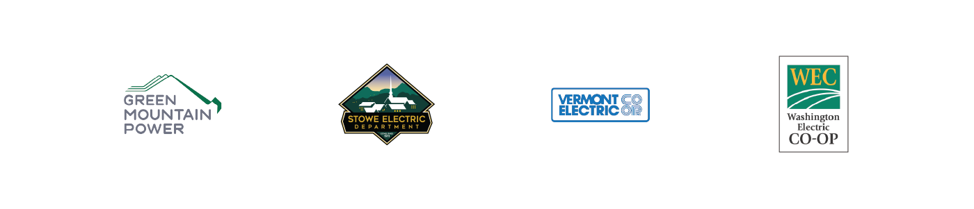 The logos of Green Mountain Power, Stowe Electric Department, Vermont Electric Co-op, and Washington Electric Co-op