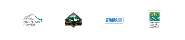 The logos of Green Mountain Power, Stowe Electric Department, Vermont Electric Co-op, and Washington Electric Co-op