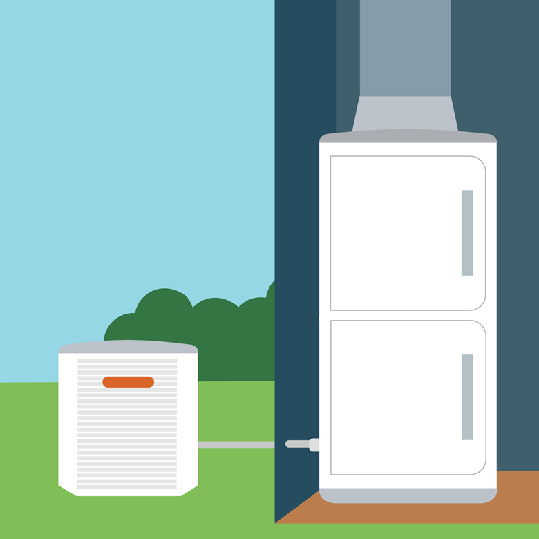 illustration of a central ducted heat pump