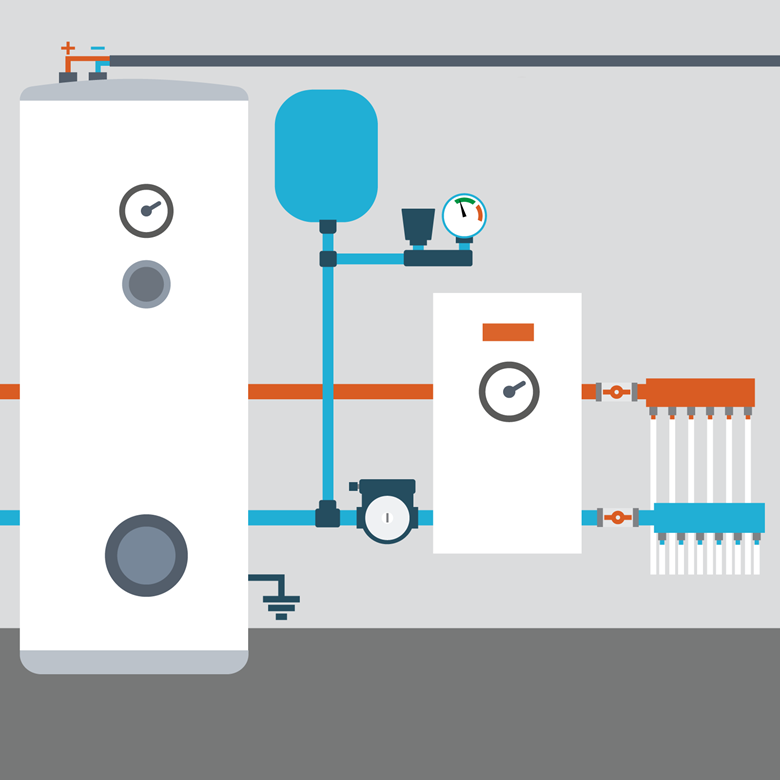 illustration of an air to water heat pump used for heating