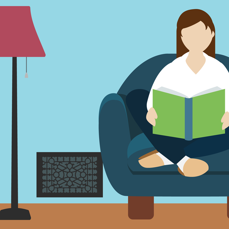illustration of a woman sitting in a chair reading