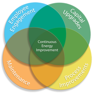 venn diagram showing the overlapping categories of continuous energy improvement